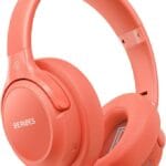 Over ear bluetooth wireless headphones with padded ear cups and adjustable headband.