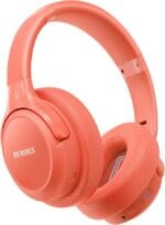 Over ear bluetooth wireless headphones with padded ear cups and adjustable headband.