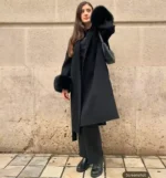 Fur Trim Wool Coat - Luxury Long Cardigan Jacket - Image 5