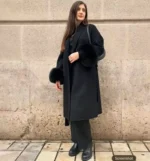 Fur Trim Wool Coat - Luxury Long Cardigan Jacket - Image 3
