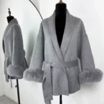 Fur trim wool coat styled on women for a luxury winter fashion look.