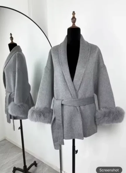 Fur trim wool coat styled on women for a luxury winter fashion look.