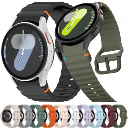 Samsung Galaxy Watch band with textured silicone sport strap and accent detail.