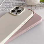 Luxury leather iPhone case with soft TPU construction and raised camera protective lip.