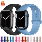 Silicone Apple Watch band with smooth sport strap design and secure pin closure layout.